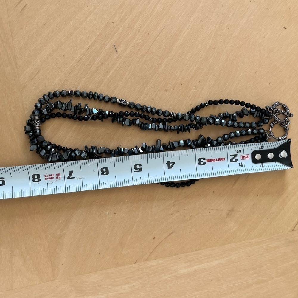 Black 3 Strand Necklace with Silver Tone Accents - Picture 13 of 16